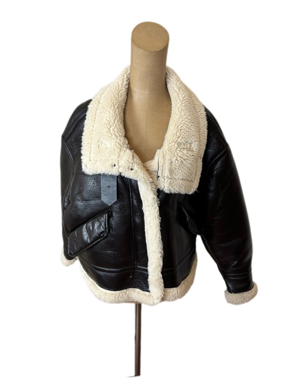 Zara Faux Leather & Shearling Moto Jacket Size large